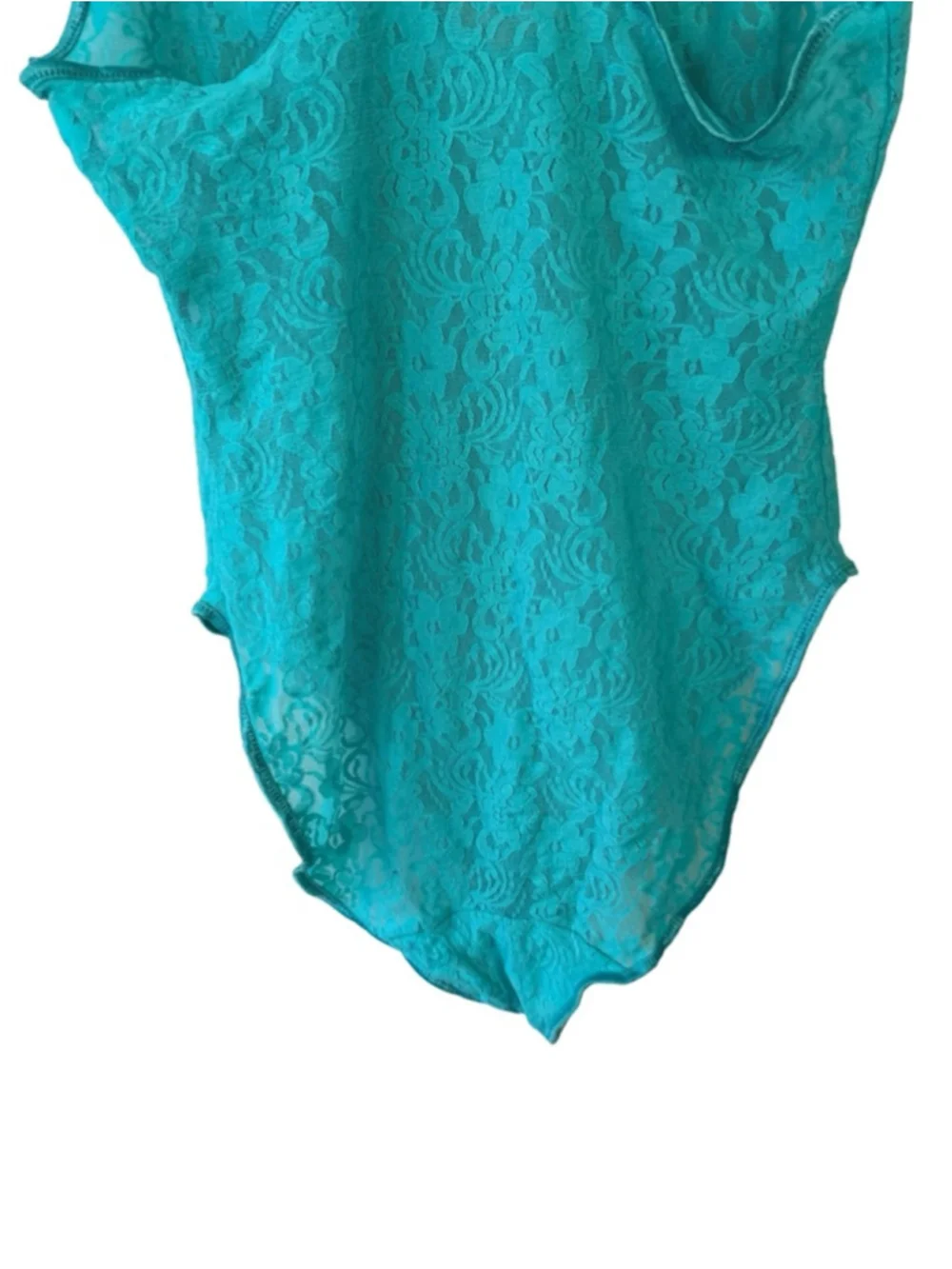Teal Floral Lace Racerback One-Piece Bodysuit Size XS or S Y2K Festival - Picture 8 of 10